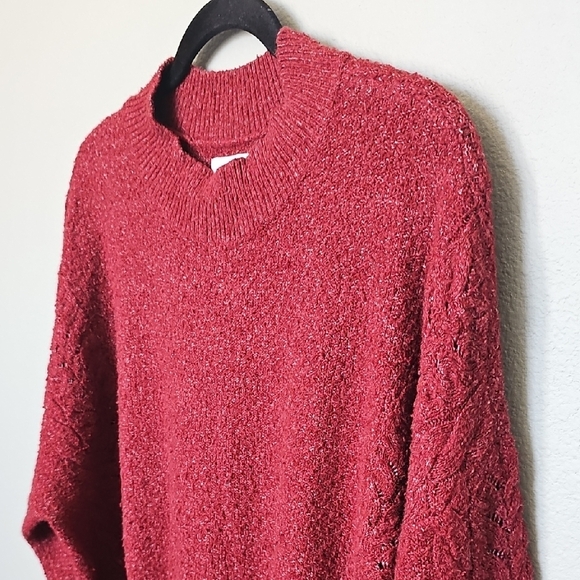Lauren Conrad XL Oversized Cozy Red Knit Cable knit Mock Neck Sweater XL - Picture 3 of 7